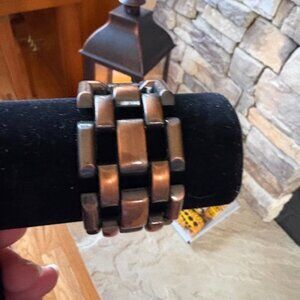 NWOT Bold Brushed Copper Finish Wide Link Bracelet with Foldover Clasp